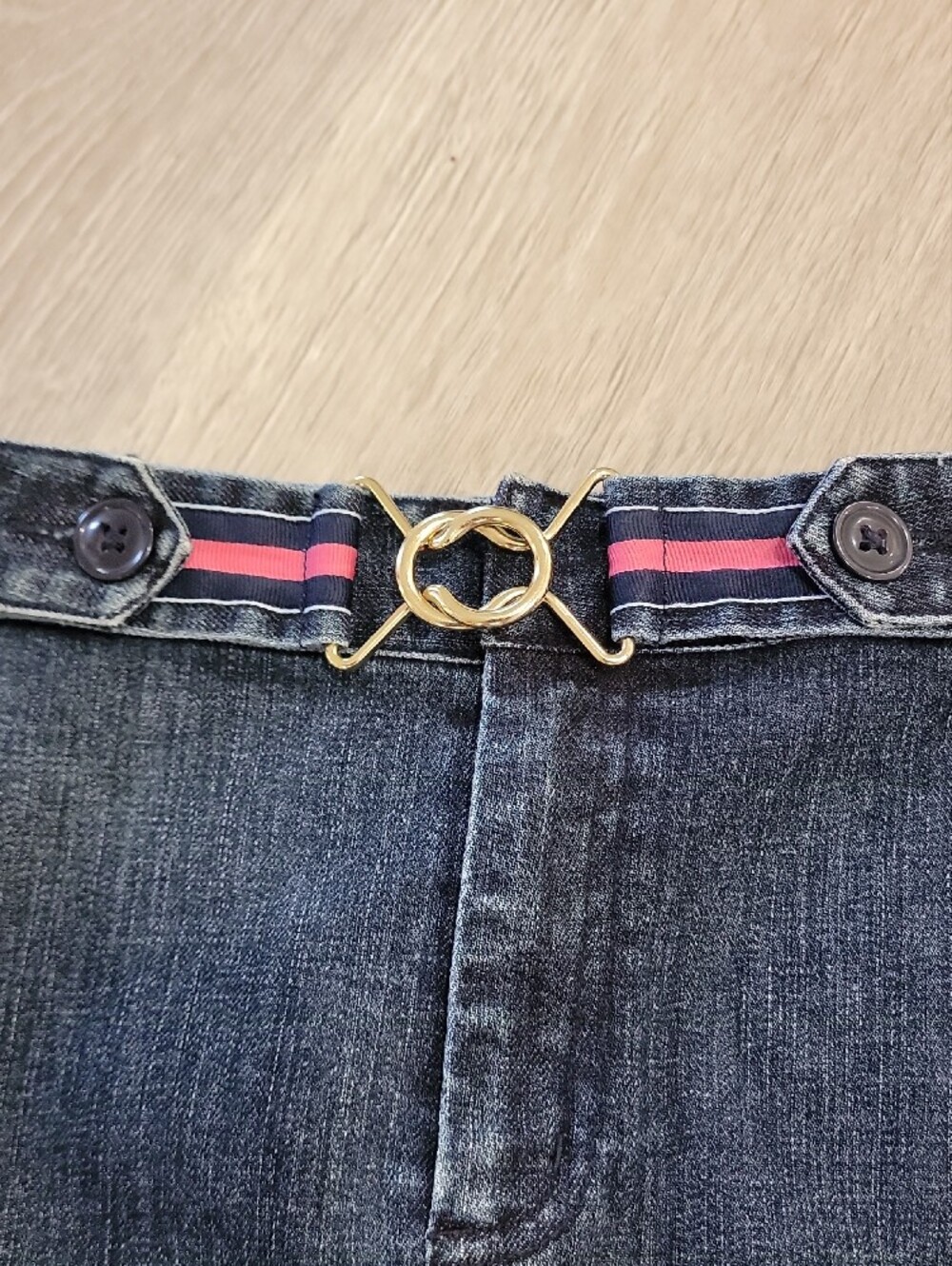 Talbots Blue Denim Mini Skirt with Stripe Waist Detail - Picture 3 of 10